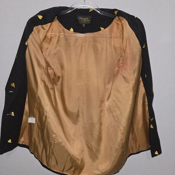 Vintage Marshall Rousso Blazer Black with Gold Embroidered Hearts 2 Button XS - Picture 6 of 9